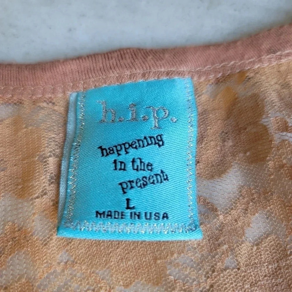 H.I.P. Womens Tank Top USA Yellow Floral Sleeveless Stretch Lace Blouse Sz L - Picture 2 of 9